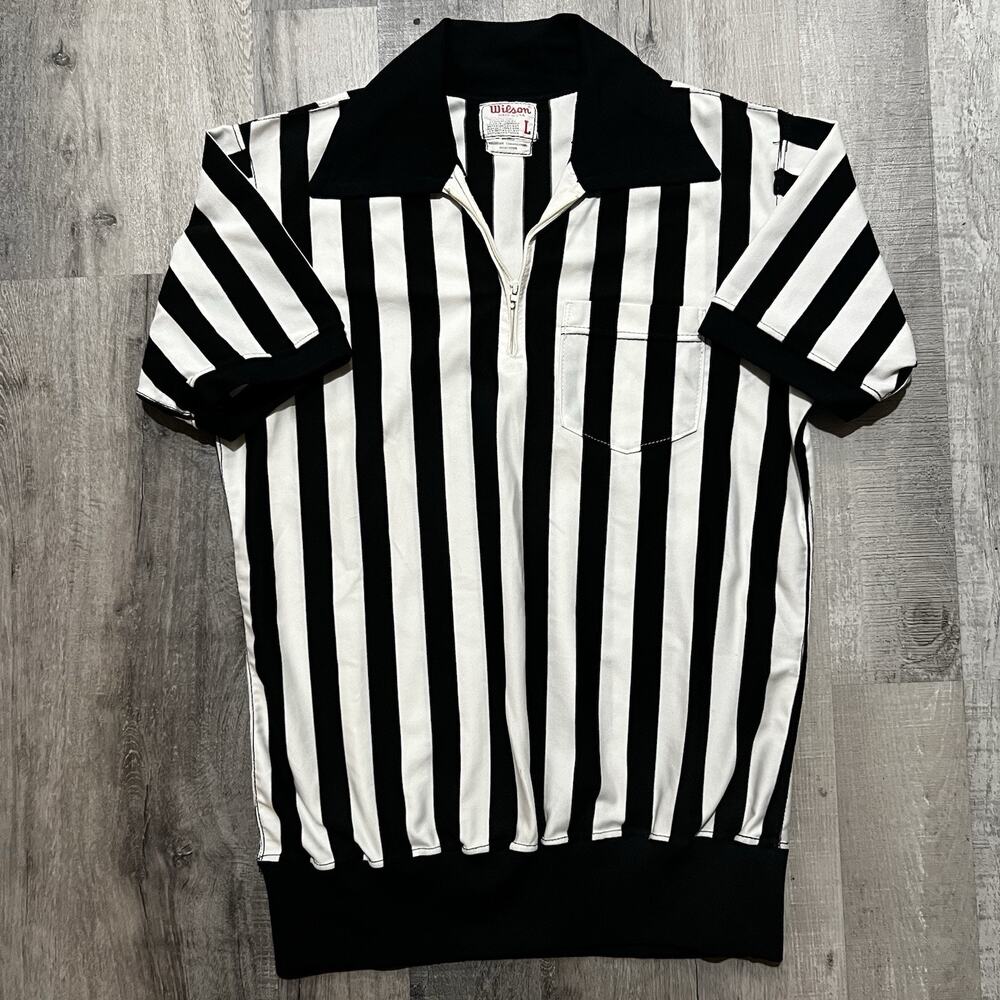 Vintage Wilson Referee Shirt Mens Size Large 60s Sports Jersey Striped 70s Fade